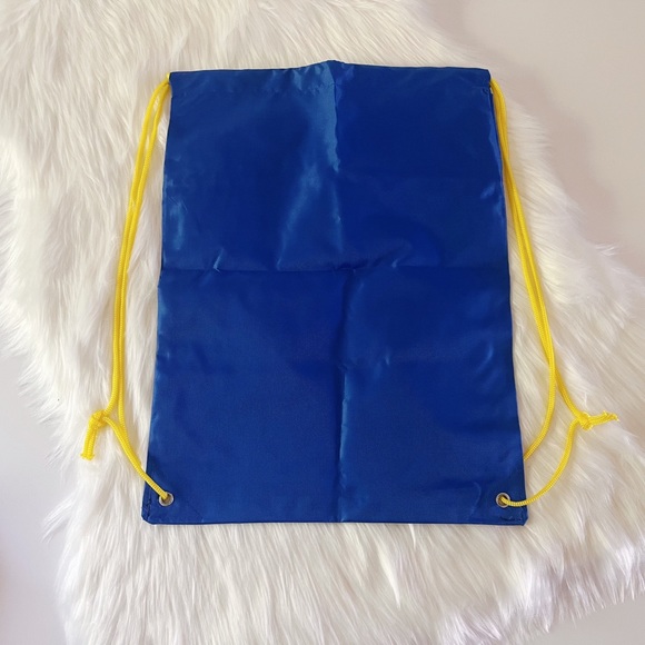 NWOT POP FIT Blue Yellow Drawstring Zipper Gym Bag Tote - Picture 2 of 7